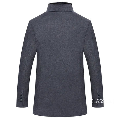 New Winter Men Business Casual Woolen Blends Fur Collar Male Cashmere Trench Coats High Quality Overcoats Warm Jackets Size 3XL