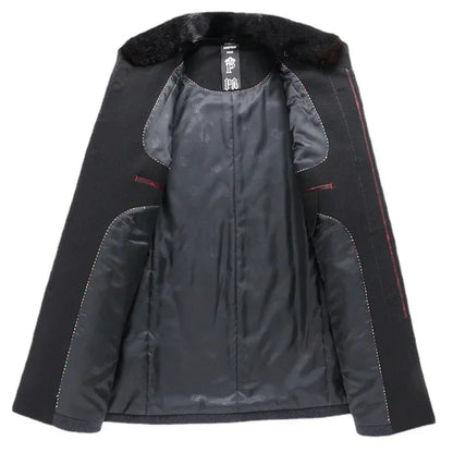 New Winter Men Business Casual Woolen Blends Fur Collar Male Cashmere Trench Coats High Quality Overcoats Warm Jackets Size 3XL