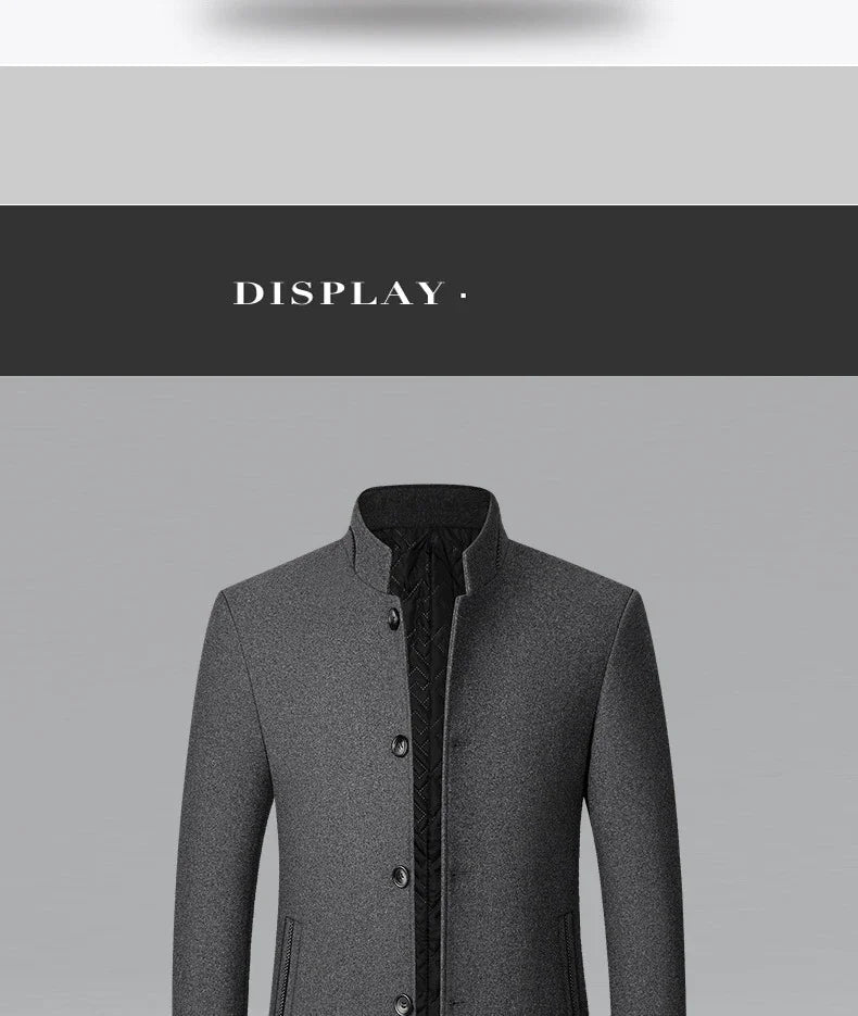 TFETTERS 2025 Herrjacka – Vinterkappa med kinesisk ståkrage | Elegant & Varm Ullkappa för Män