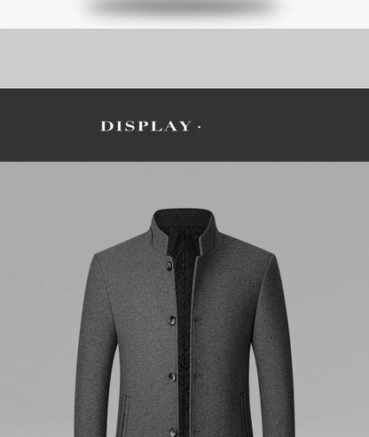 TFETTERS 2025 Herrjacka – Vinterkappa med kinesisk ståkrage | Elegant & Varm Ullkappa för Män