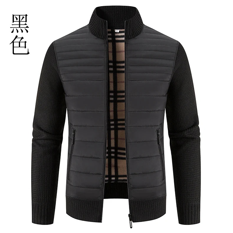 Men Coat Fleece Cardigan Stand Collar Breathable Thicken Warm Knittde Sweater Men Winter Casual Contrast Colors Patchwork Jacket