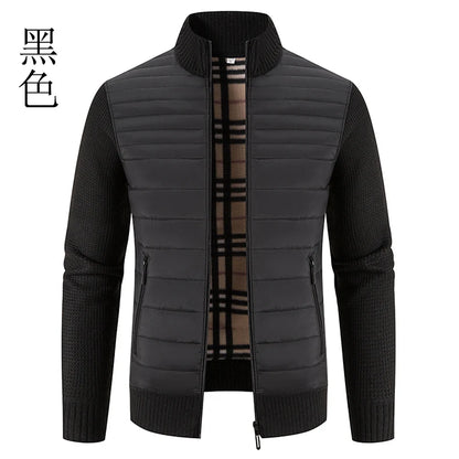 Men Coat Fleece Cardigan Stand Collar Breathable Thicken Warm Knittde Sweater Men Winter Casual Contrast Colors Patchwork Jacket