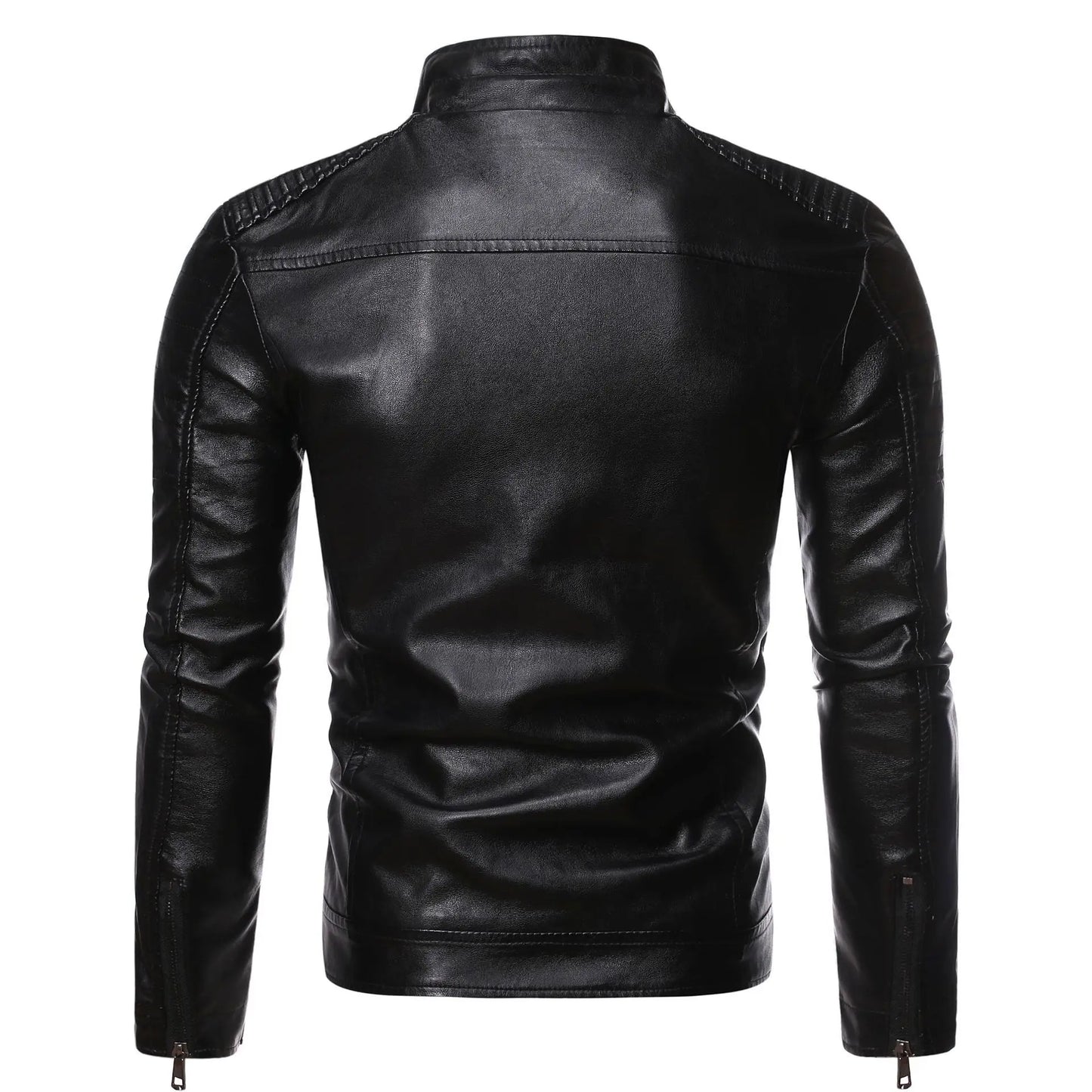 Men's leather jacket 2025 new spring and autumn thin style stand collar striped PU leather jacket motorcycle leather jacket