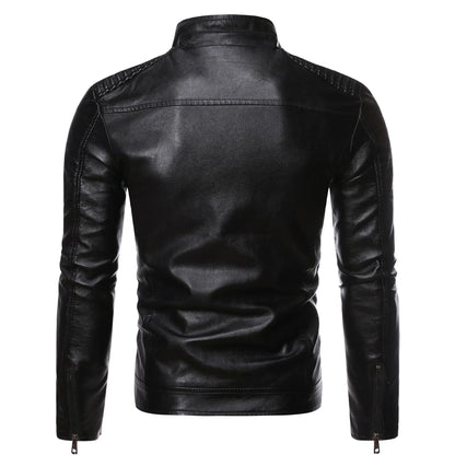 Men's leather jacket 2025 new spring and autumn thin style stand collar striped PU leather jacket motorcycle leather jacket