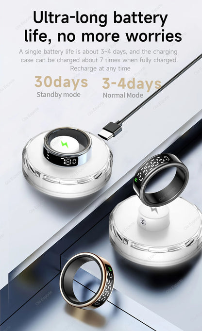 Smart Ring Display Screen Touch Health Monitor Gesture Swipe Video/Brush Tiktok 5ATM Waterproof Multi Sports Smartring Men Women