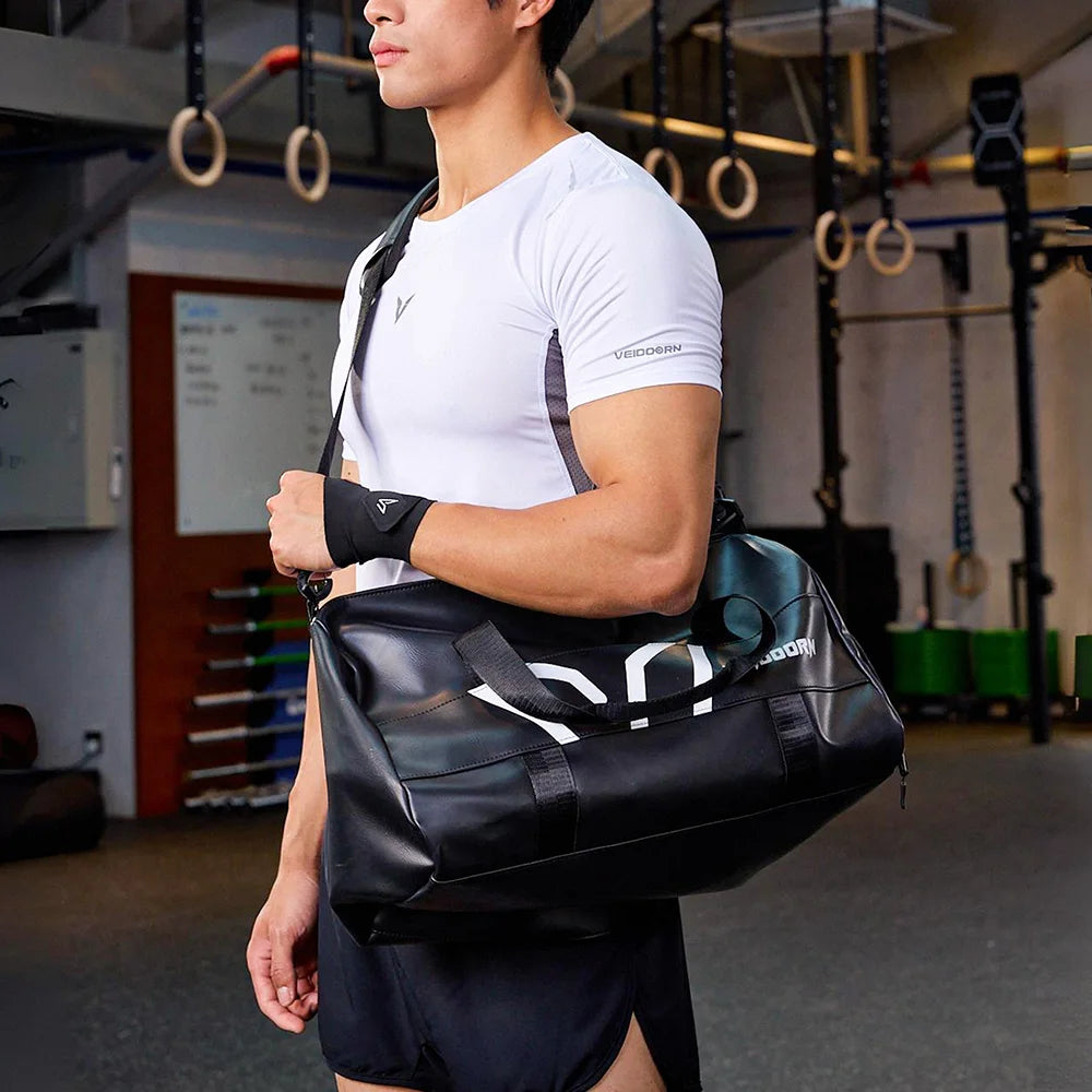 Veidoorn Large Capacity Gym Bag Waterproof Durable Dry and Wet Separation Sports Leather Bag Outdoor Travel Backpack
