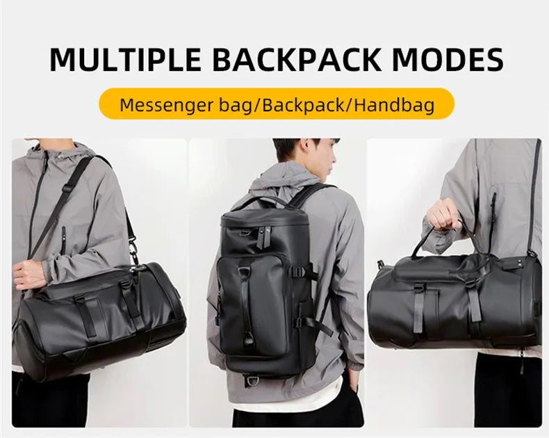 Gym Travel Backpack Versatile Faux Leather Bag for Men & Women Casual Outdoor Sports Shoulder Bags Fitness Weekender Duffel