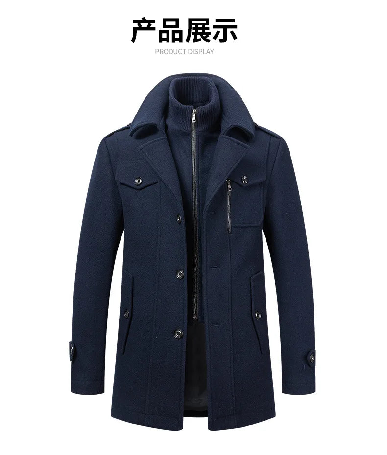 Lyxig Ullrock – Varm Långrock i Kasmirblandning med Dubbel Krage