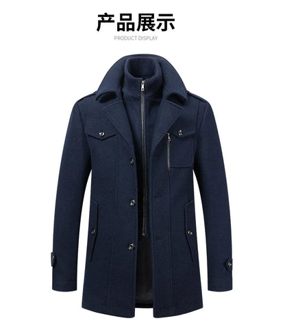 Lyxig Ullrock – Varm Långrock i Kasmirblandning med Dubbel Krage