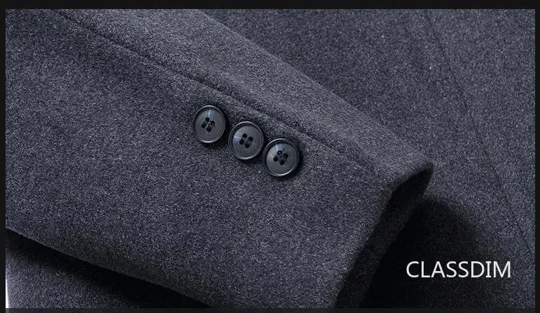 New Winter Men Business Casual Woolen Blends Fur Collar Male Cashmere Trench Coats High Quality Overcoats Warm Jackets Size 3XL