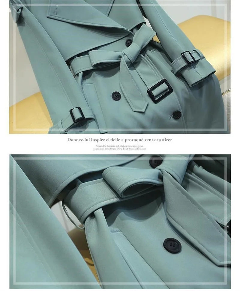 Dam trenchcoat – Lång dubbelknäppt kappa med bälte