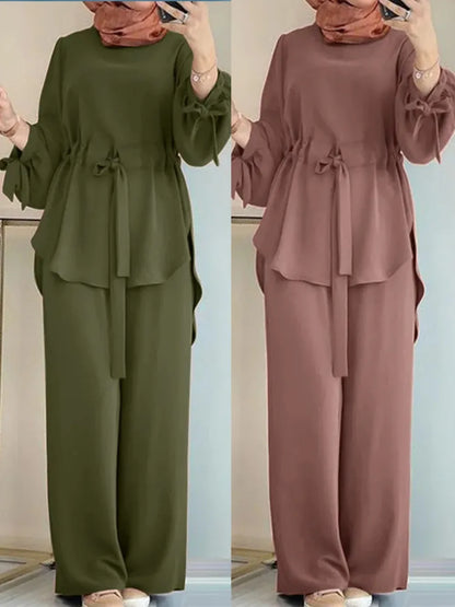 Eid 2-delat Set för Kvinnor – Blus & Vida Byxor