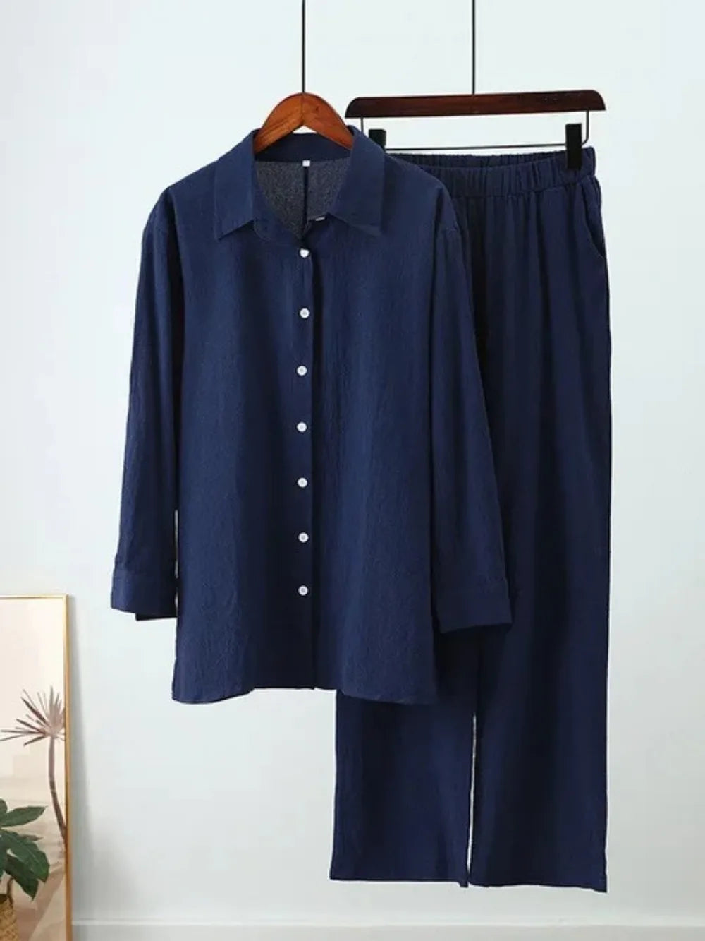 Muslimskt 2-delars Set för Kvinnor – Blus & Vida Byxor i Bomull/Linne