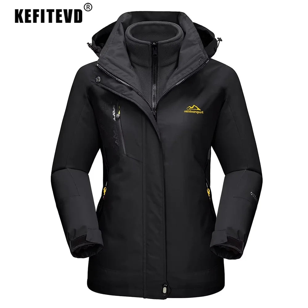 KEFITEVD 3 in1 Women's Winter Ski Jackets Fleece Warm Thermal Snow Waterproof Jacket Hiking Clothing Outdoor Windbreaker Coats