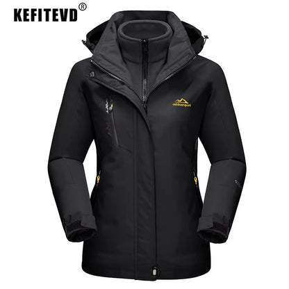 KEFITEVD 3 in1 Women's Winter Ski Jackets Fleece Warm Thermal Snow Waterproof Jacket Hiking Clothing Outdoor Windbreaker Coats