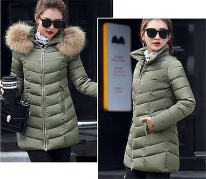 Dam vinterparka – Lång jacka med huva och päls
