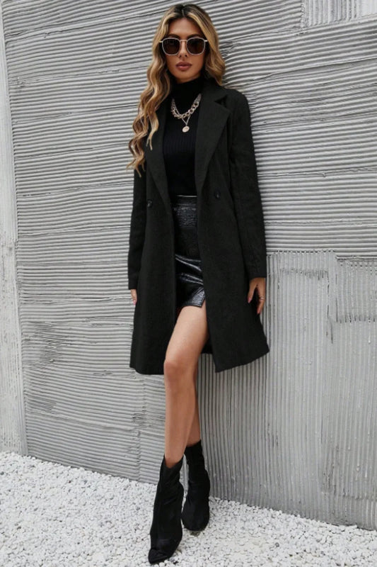 Damkappa i ull – tunn lång höst/vinterkappa, koreansk stil