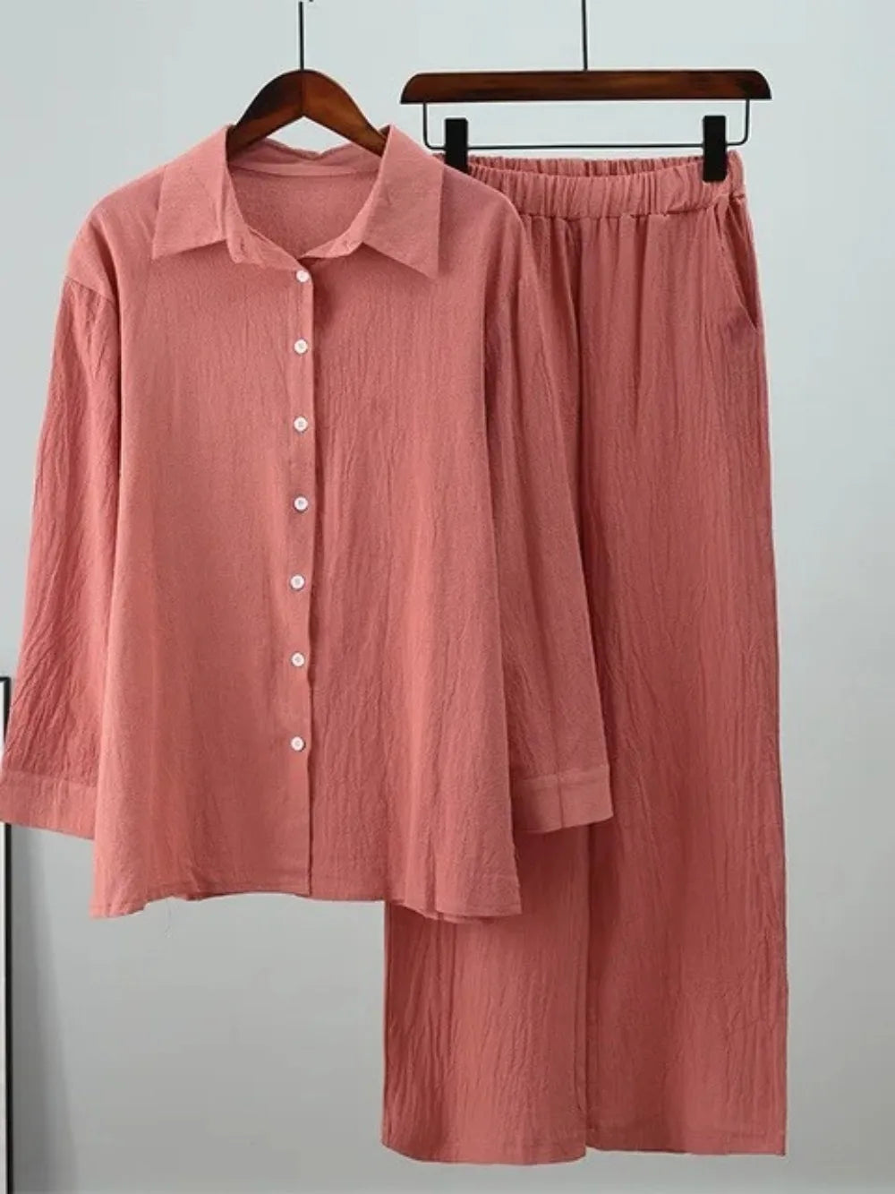 Muslimskt 2-delars Set för Kvinnor – Blus & Vida Byxor i Bomull/Linne