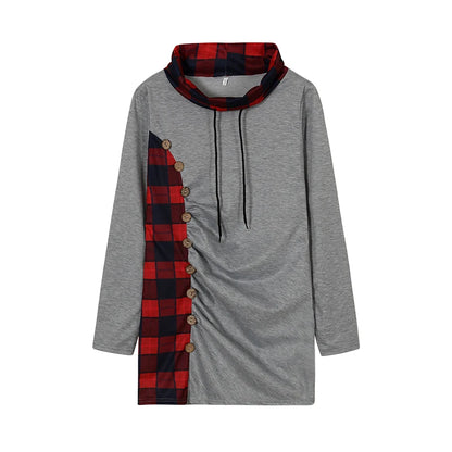 Plaid Button Hoodie – Trendig hipdesign med knappdetaljer