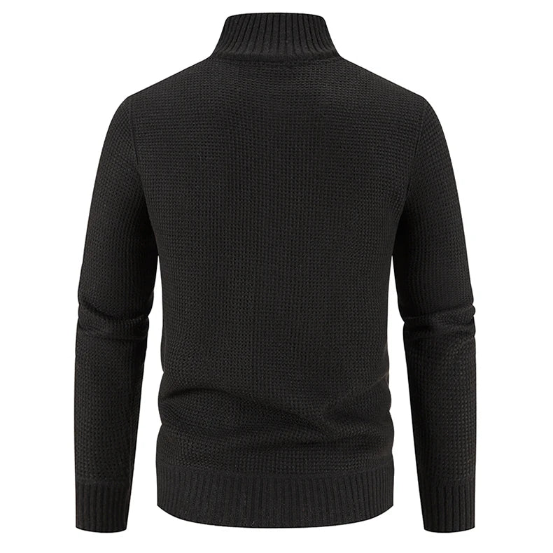 Men Coat Fleece Cardigan Stand Collar Breathable Thicken Warm Knittde Sweater Men Winter Casual Contrast Colors Patchwork Jacket