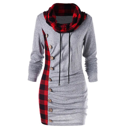 Plaid Button Hoodie – Trendig hipdesign med knappdetaljer