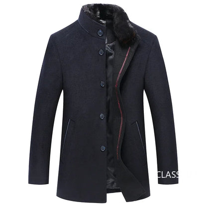 New Winter Men Business Casual Woolen Blends Fur Collar Male Cashmere Trench Coats High Quality Overcoats Warm Jackets Size 3XL