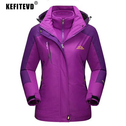 KEFITEVD 3 in1 Women's Winter Ski Jackets Fleece Warm Thermal Snow Waterproof Jacket Hiking Clothing Outdoor Windbreaker Coats