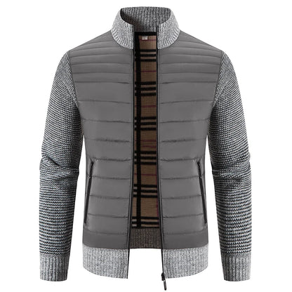 Men Coat Fleece Cardigan Stand Collar Breathable Thicken Warm Knittde Sweater Men Winter Casual Contrast Colors Patchwork Jacket