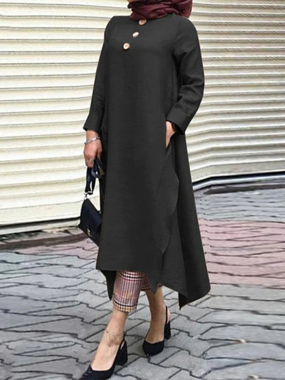 Vintage Muslimsk Klänning – Långärmad Abaya, Midi Klänning