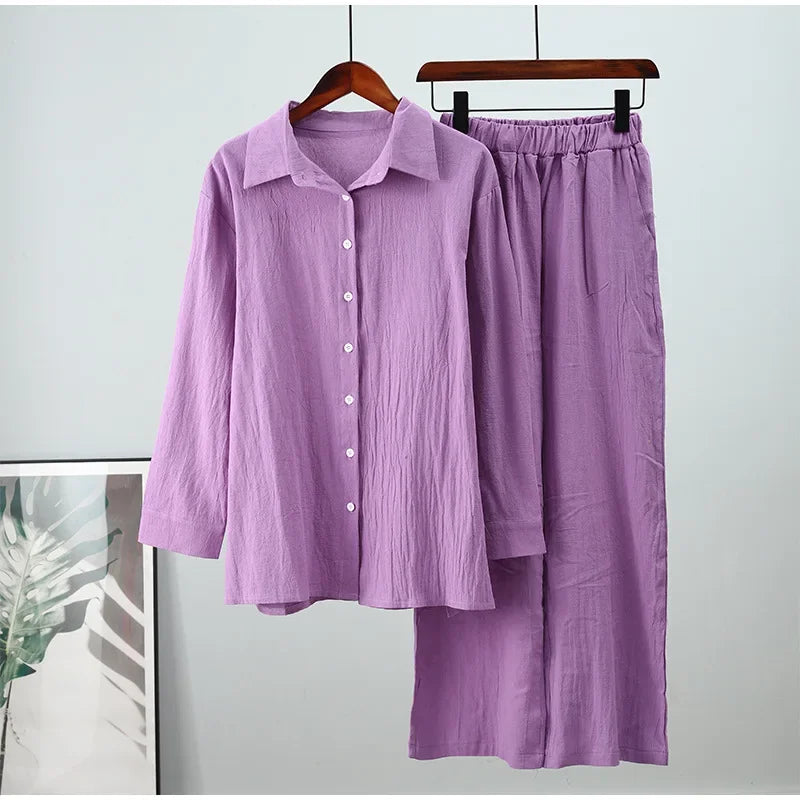 Muslimskt 2-delars Set för Kvinnor – Blus & Vida Byxor i Bomull/Linne