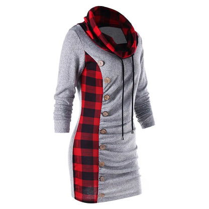 Plaid Button Hoodie – Trendig hipdesign med knappdetaljer