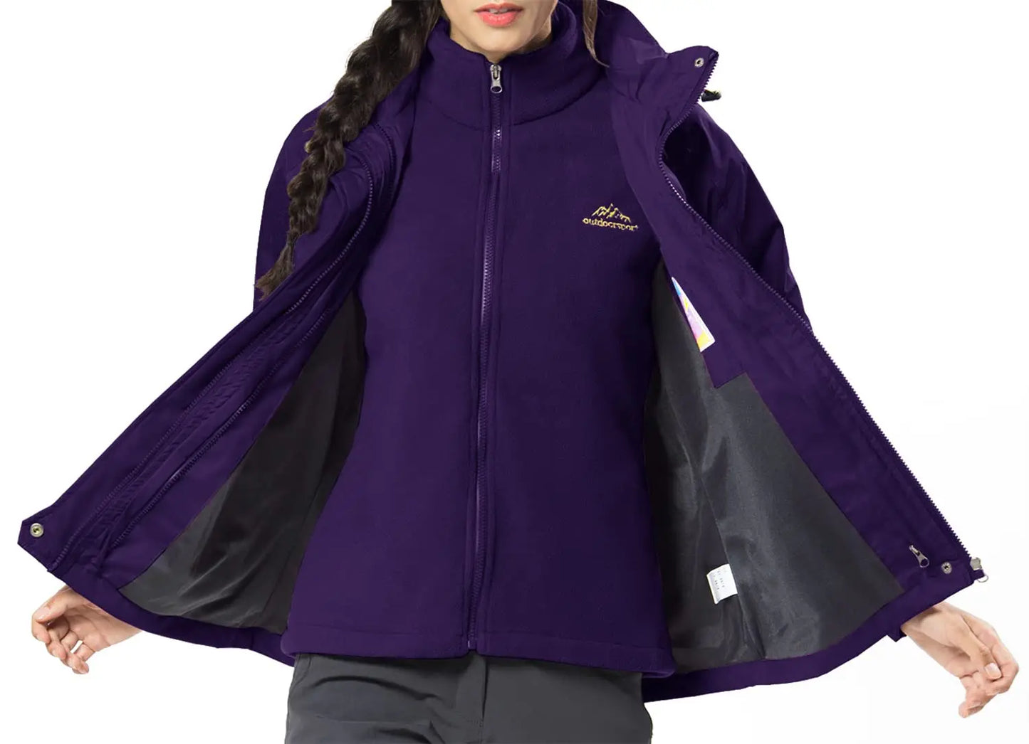 KEFITEVD 3 in1 Women's Winter Ski Jackets Fleece Warm Thermal Snow Waterproof Jacket Hiking Clothing Outdoor Windbreaker Coats