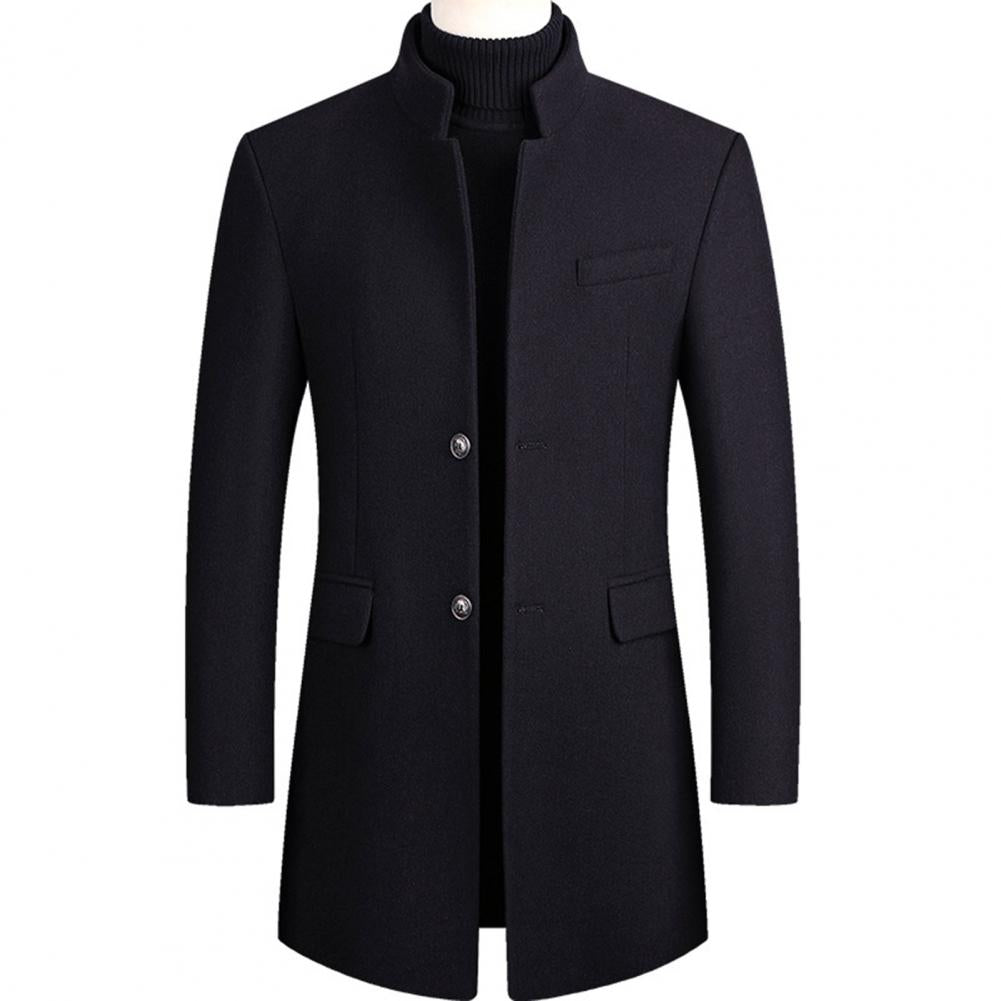 Woolen Coat Male Mid-Length Men Trench Coat Autumn Winter Pockets Single Breasted Slim Fit Windbreaker Coat Men Jacket Outwear