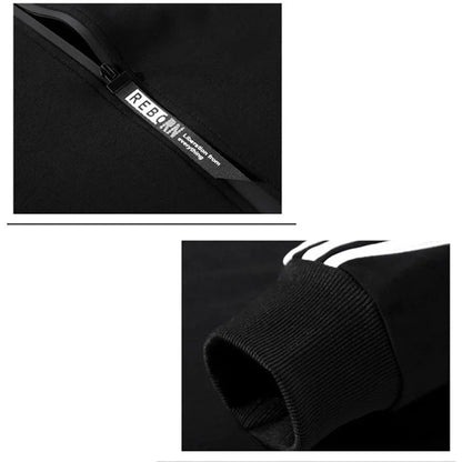 A fashionable sportswear set for men in spring and autumn, featuring a zippered cardigan, jacket, sweatshirt and pants, suitable