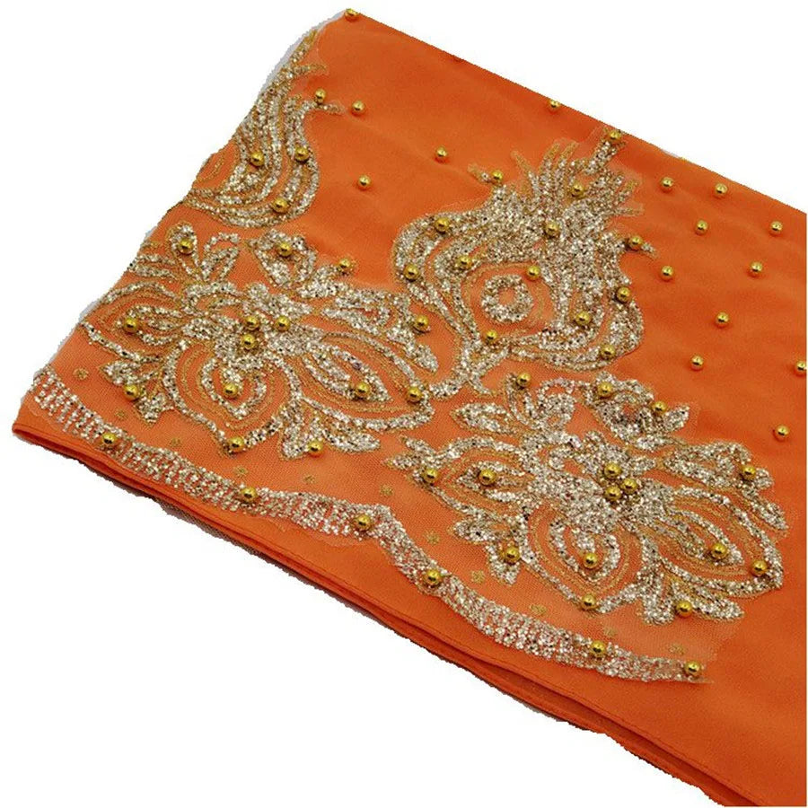 Chiffon hijab med guldglitter och pärlor