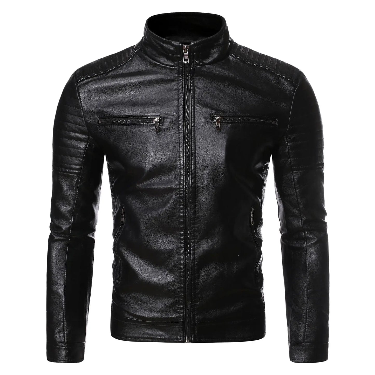 Men's leather jacket 2025 new spring and autumn thin style stand collar striped PU leather jacket motorcycle leather jacket