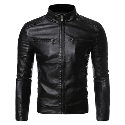 Men's leather jacket 2025 new spring and autumn thin style stand collar striped PU leather jacket motorcycle leather jacket