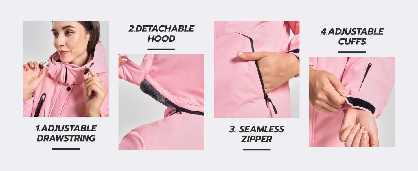 TACVASEN Winter Fleece Lined Hooded Parka Jacket Womens Ski Snowboard Warm Coats Waterproof 5 Zipper Pockets Windbreaker Outwear