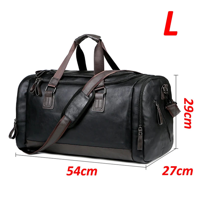 Men's PU Leather Gym Bag Sports Bags Duffel Travel Luggage Tote Handbag for Male Fitness Men Trip Carry ON Shoulder Bags XA109WA