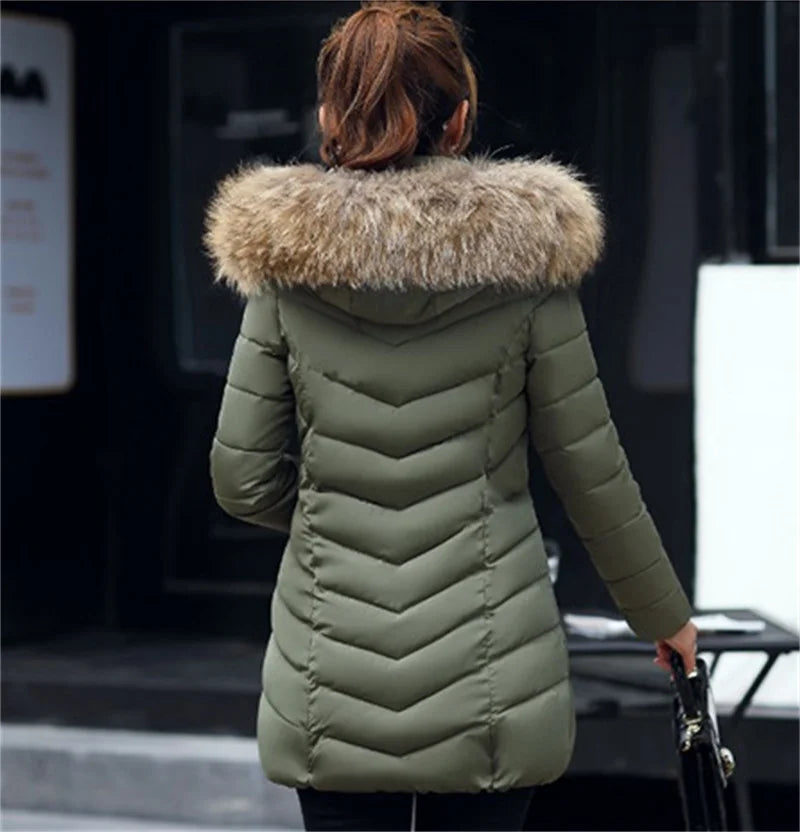 Dam vinterparka – Lång jacka med huva och päls