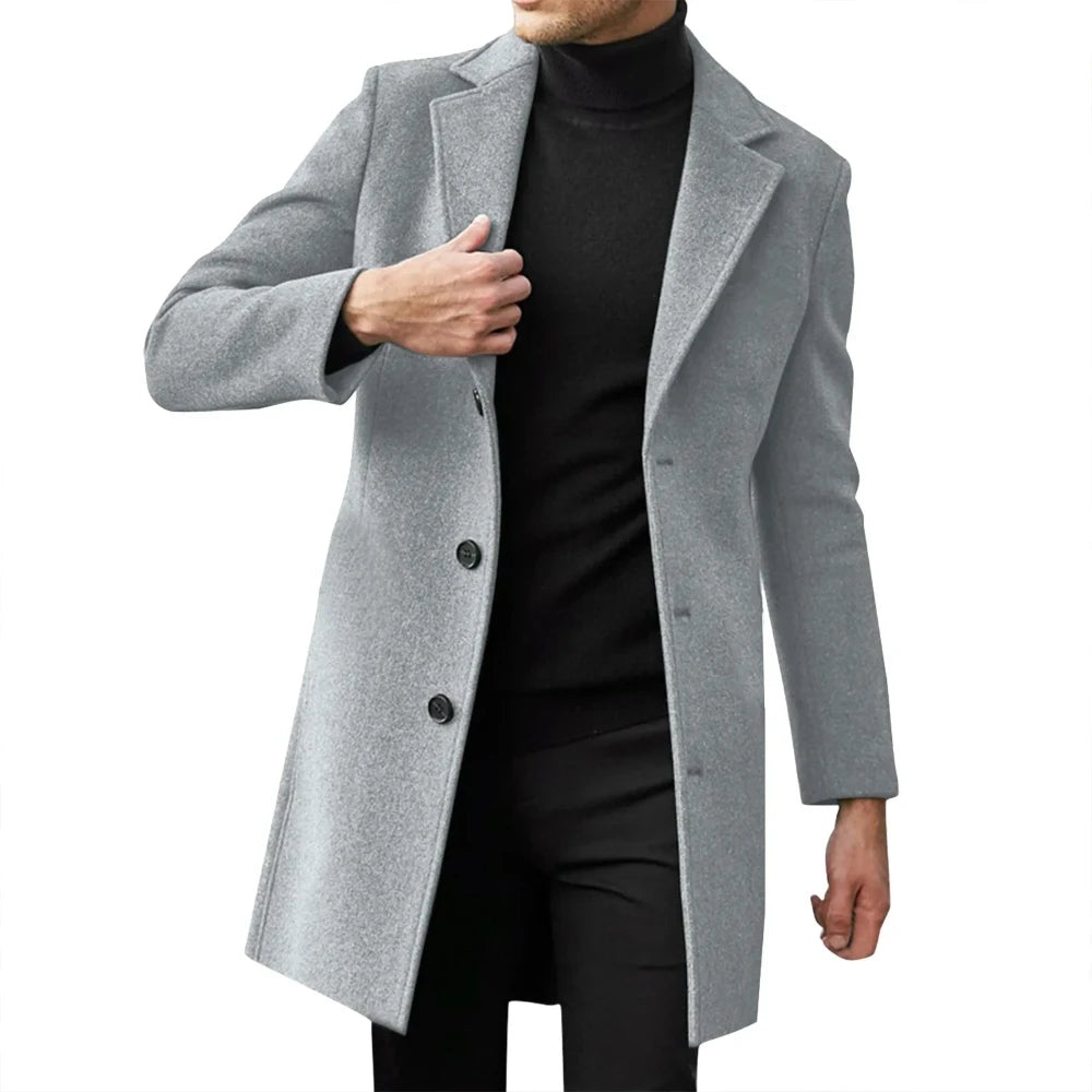 2025 Fashion Men Wool & Blends Mens Casual Business Trench Coat Mens Leisure Overcoat Male Punk Style Blends Dust Coats Jackets