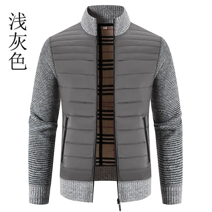 Men Coat Fleece Cardigan Stand Collar Breathable Thicken Warm Knittde Sweater Men Winter Casual Contrast Colors Patchwork Jacket