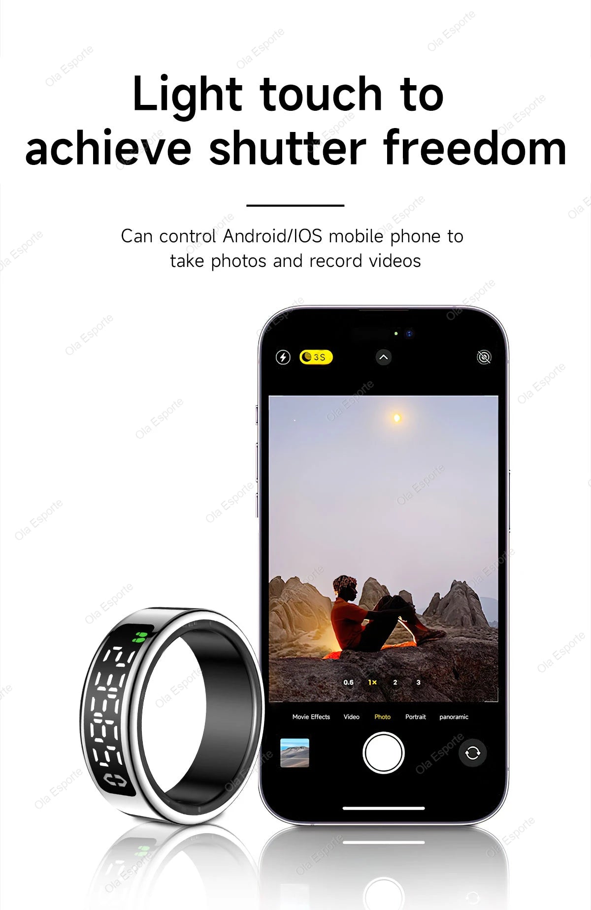 Smart Ring Display Screen Touch Health Monitor Gesture Swipe Video/Brush Tiktok 5ATM Waterproof Multi Sports Smartring Men Women
