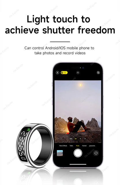 Smart Ring Display Screen Touch Health Monitor Gesture Swipe Video/Brush Tiktok 5ATM Waterproof Multi Sports Smartring Men Women