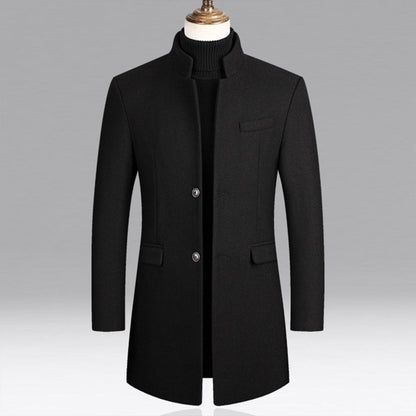 Woolen Coat Male Mid-Length Men Trench Coat Autumn Winter Pockets Single Breasted Slim Fit Windbreaker Coat Men Jacket Outwear