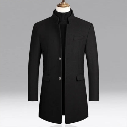 Woolen Coat Male Mid-Length Men Trench Coat Autumn Winter Pockets Single Breasted Slim Fit Windbreaker Coat Men Jacket Outwear