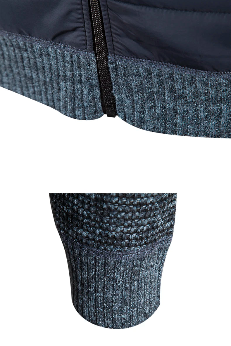 Men Coat Fleece Cardigan Stand Collar Breathable Thicken Warm Knittde Sweater Men Winter Casual Contrast Colors Patchwork Jacket