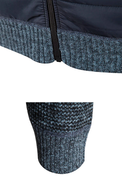 Men Coat Fleece Cardigan Stand Collar Breathable Thicken Warm Knittde Sweater Men Winter Casual Contrast Colors Patchwork Jacket