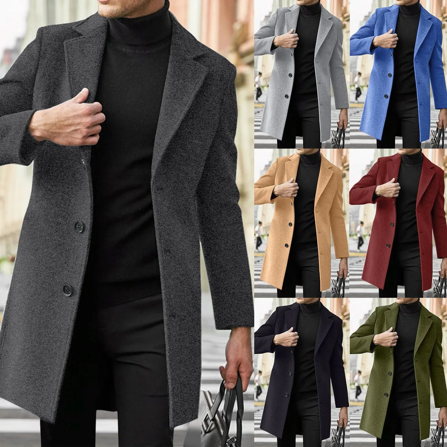 2025 Fashion Men Wool & Blends Mens Casual Business Trench Coat Mens Leisure Overcoat Male Punk Style Blends Dust Coats Jackets