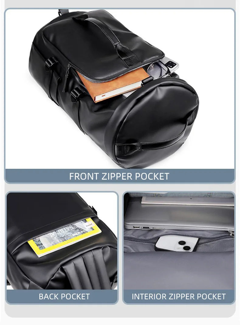 Gym Travel Backpack Versatile Faux Leather Bag for Men & Women Casual Outdoor Sports Shoulder Bags Fitness Weekender Duffel